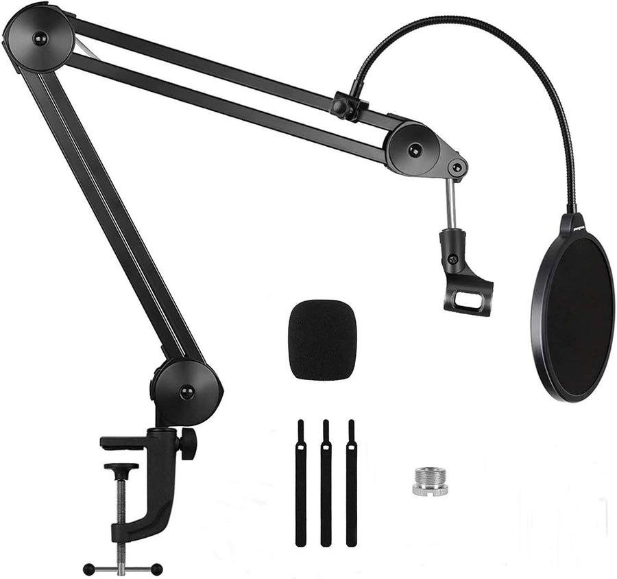 Heavy Duty Microphone Arm Microphone Stand Suspension Scissor Boom Stands with 6" Pop Filter and Cable Ties for Recordin