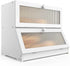 CARLA HOME Double Layer Bamboo Bread Box for Kitchen Counter - Large Capacity Bread Storage Container with Clear Window, Easy Assembly, Farmhouse Style Bread Holder (White)