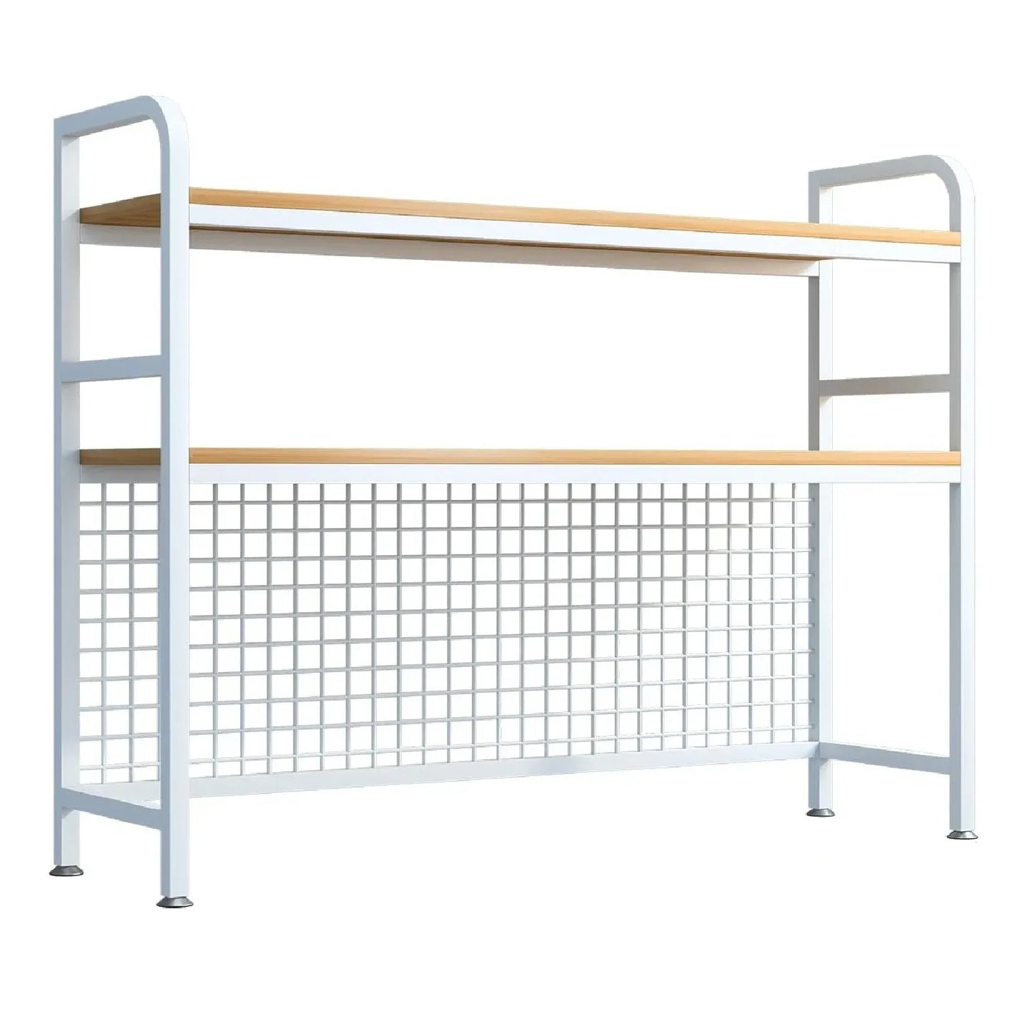 CARLA HOME  2-Tier Metal Desktop Hutch Bookshelf with Grid Panel for Computer Desk and Office Countertop