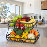 CARLA HOME 2-Tier Fruit Basket Metal Storage Bowl Kitchen Counter Organizer with Handles for Fruits, Vegetables, Snacks & Bread