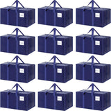 CARLA HOME 12-Pack Large Moving Storage Bags with Zippers & Handles with 95 Liters Capacity for Space Saving, Travel, Camping & Organization (Blue)