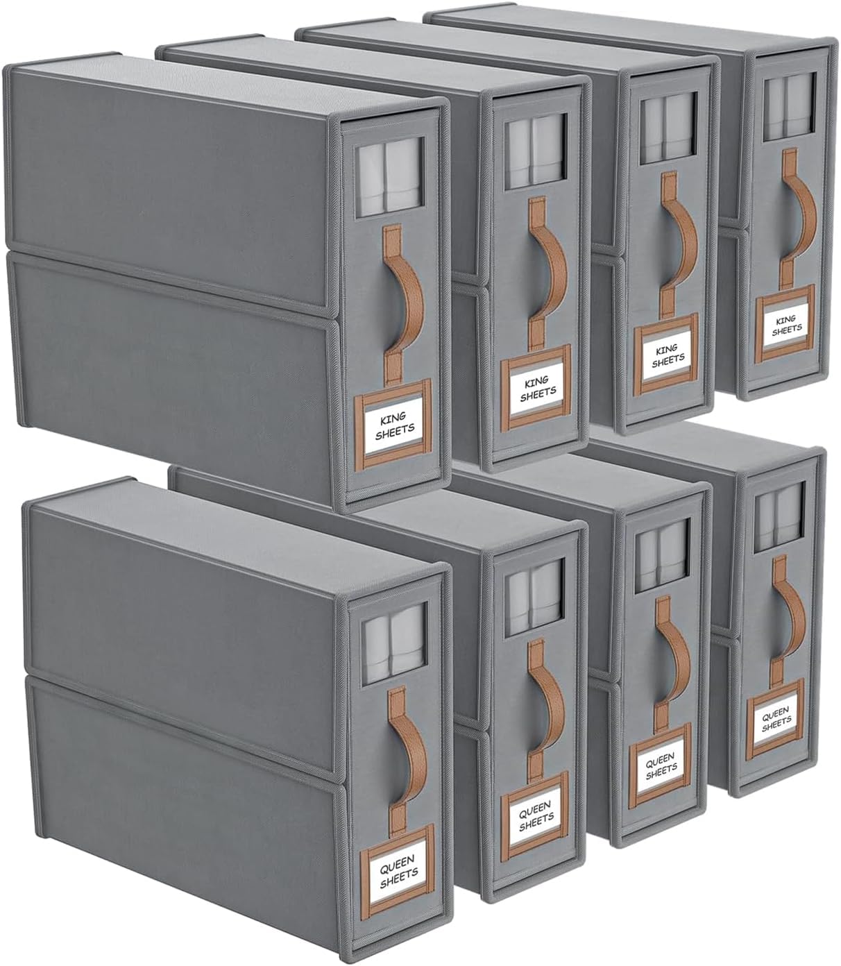 CARLA HOME Bed Sheet Organizer Set of 8 with Handle & Window for Covers, Pillowcases, Blankets, Clothes & Sheets (Grey)