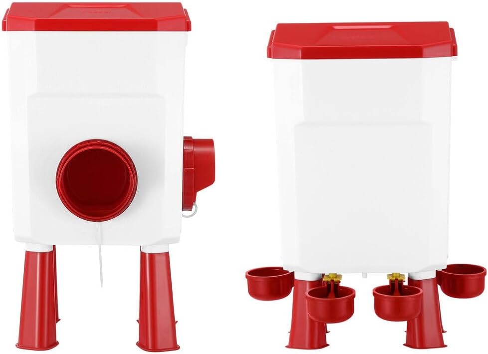CARLA HOME Automatic Chicken Feeder Waterer Set with 8KG Food 7L Water Capacity for Coop, Chickens, Ducks, Quails (Red)