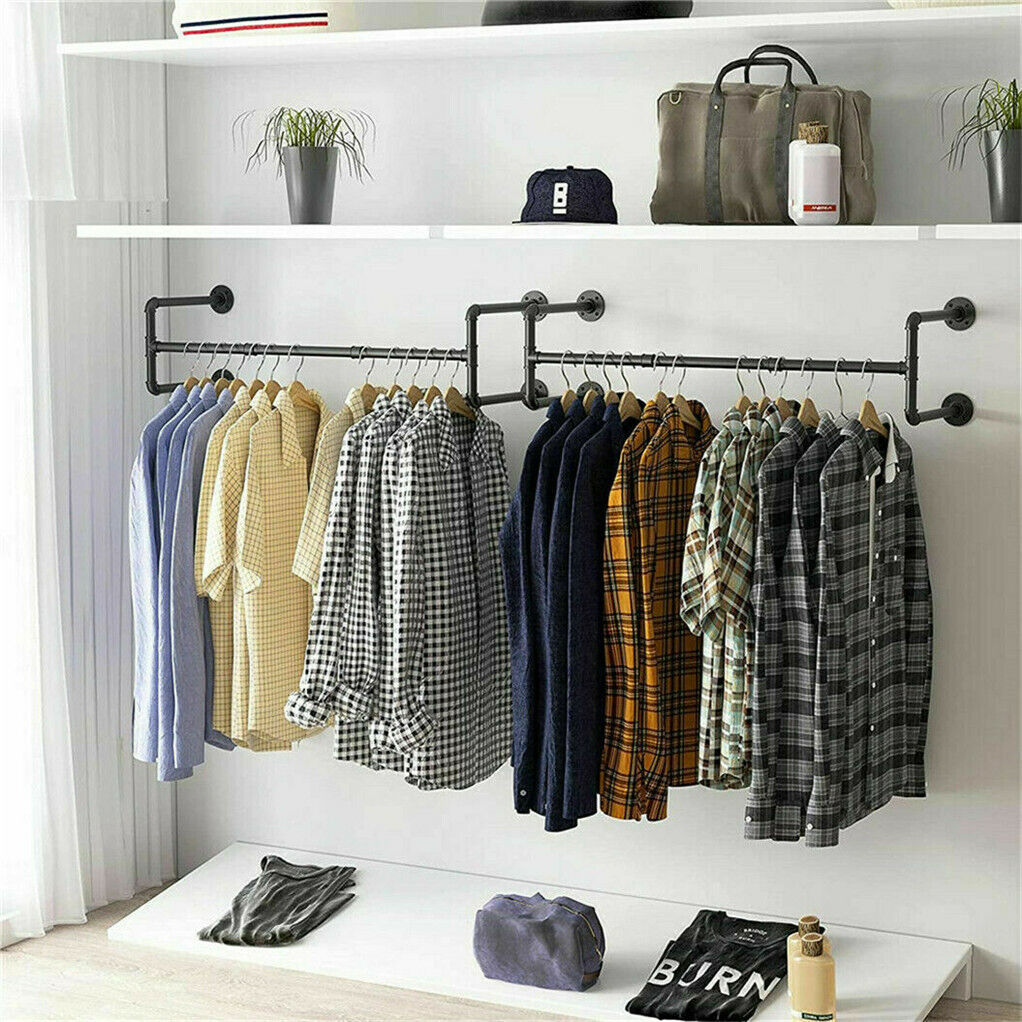 Iron Wall Mounted Clothes Rack with Shelf Garment Display