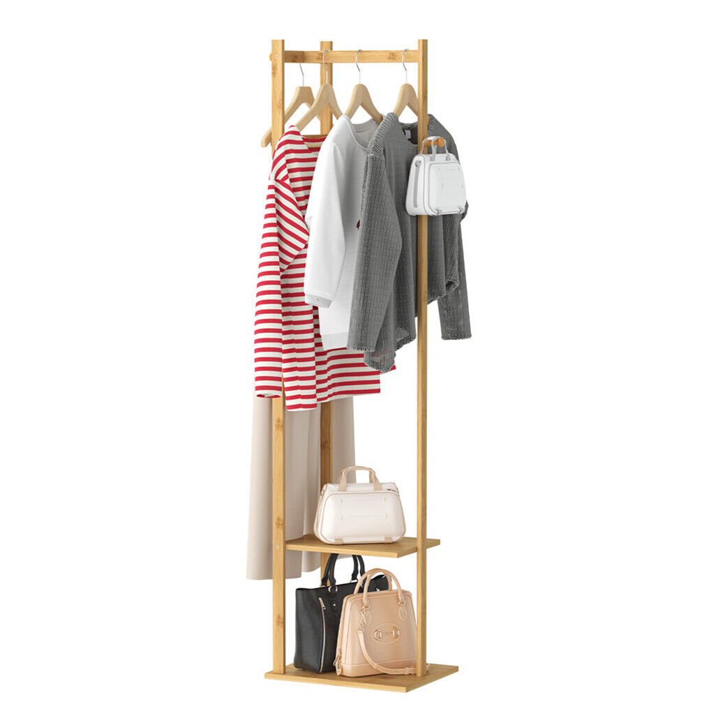Bamboo Coat & Hat Rack Stand Shoe Shelf Thicken Wooden Hanger