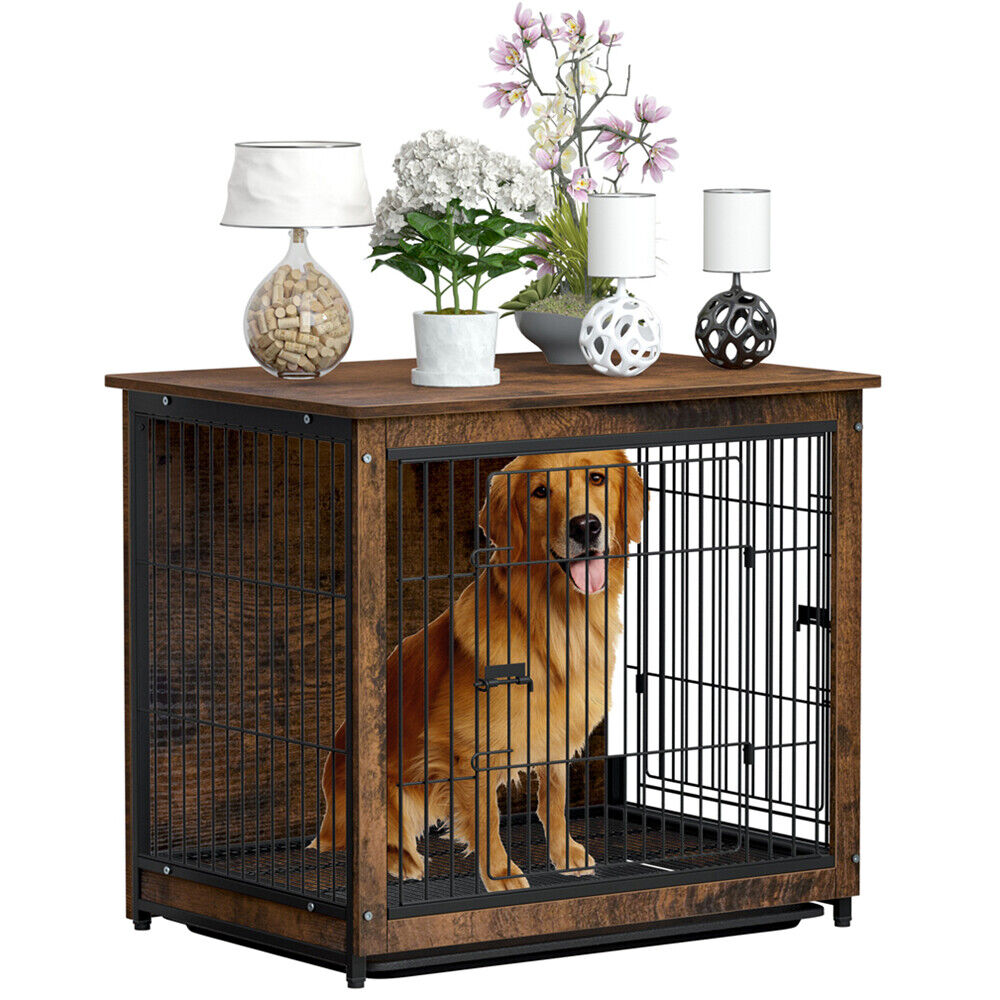 Medium Wooden Dog Crate Kennel 80.5x59x70cm End Table Nightstand