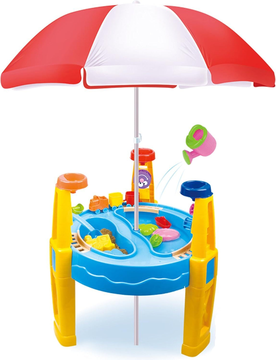 Outdoor Sand and Water Table Toy with Umbrella (28 Pcs Accessories)