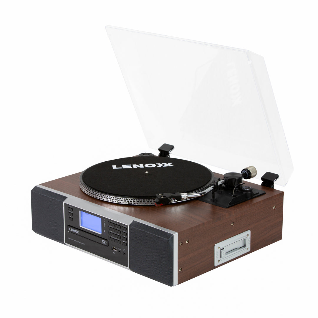 Vinyl Turntable Speaker with Bluetooth: Radio, CDs, Records, AUX & More