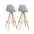 2 PU Leather Padded Barstools (Light Grey/Wood) with Metal Footrest