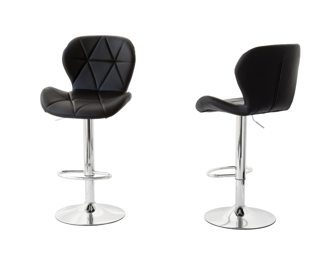 2 Comfortable Bar Stools (Black) w/ Adjustable Height, 90-112cm