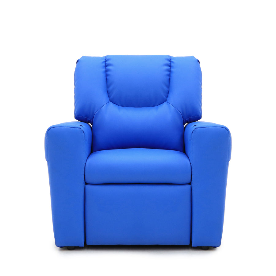 Kids Light Blue Recliner Chair w/ Footrest & Cup Holder