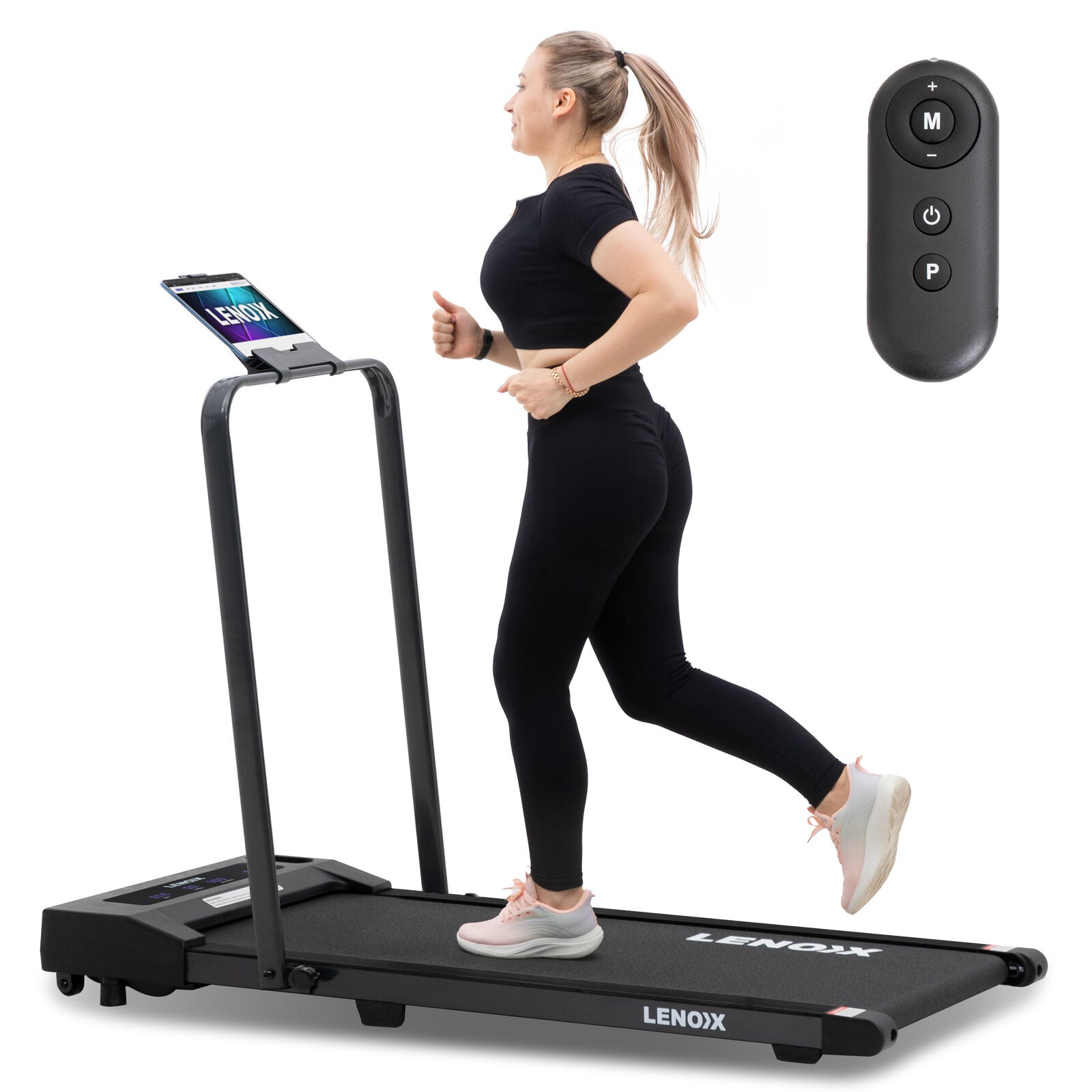 2HP Walking Pad Treadmill w/ Remote, Foldable Handrail, and Tablet Holder