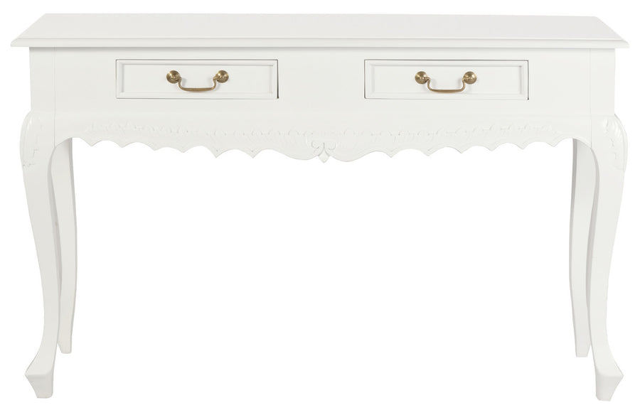 Seine 2 Drawer Carved Sofa Table (White)