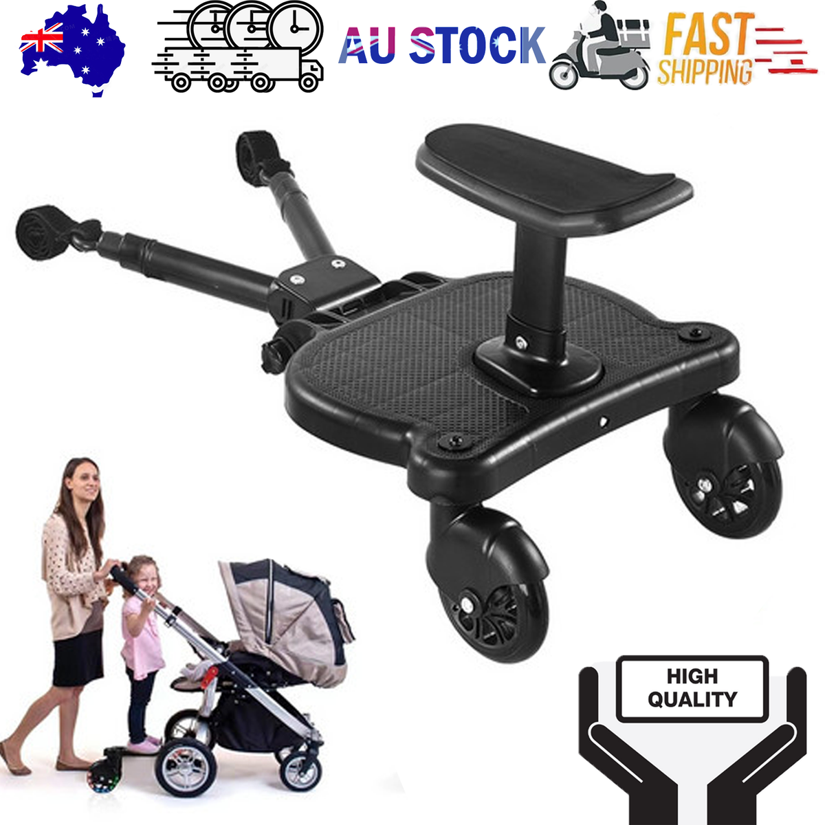Baby Jogger Glider Board 2 in 1 Kid Stroller Board with Dismountable Seat AU black wheel