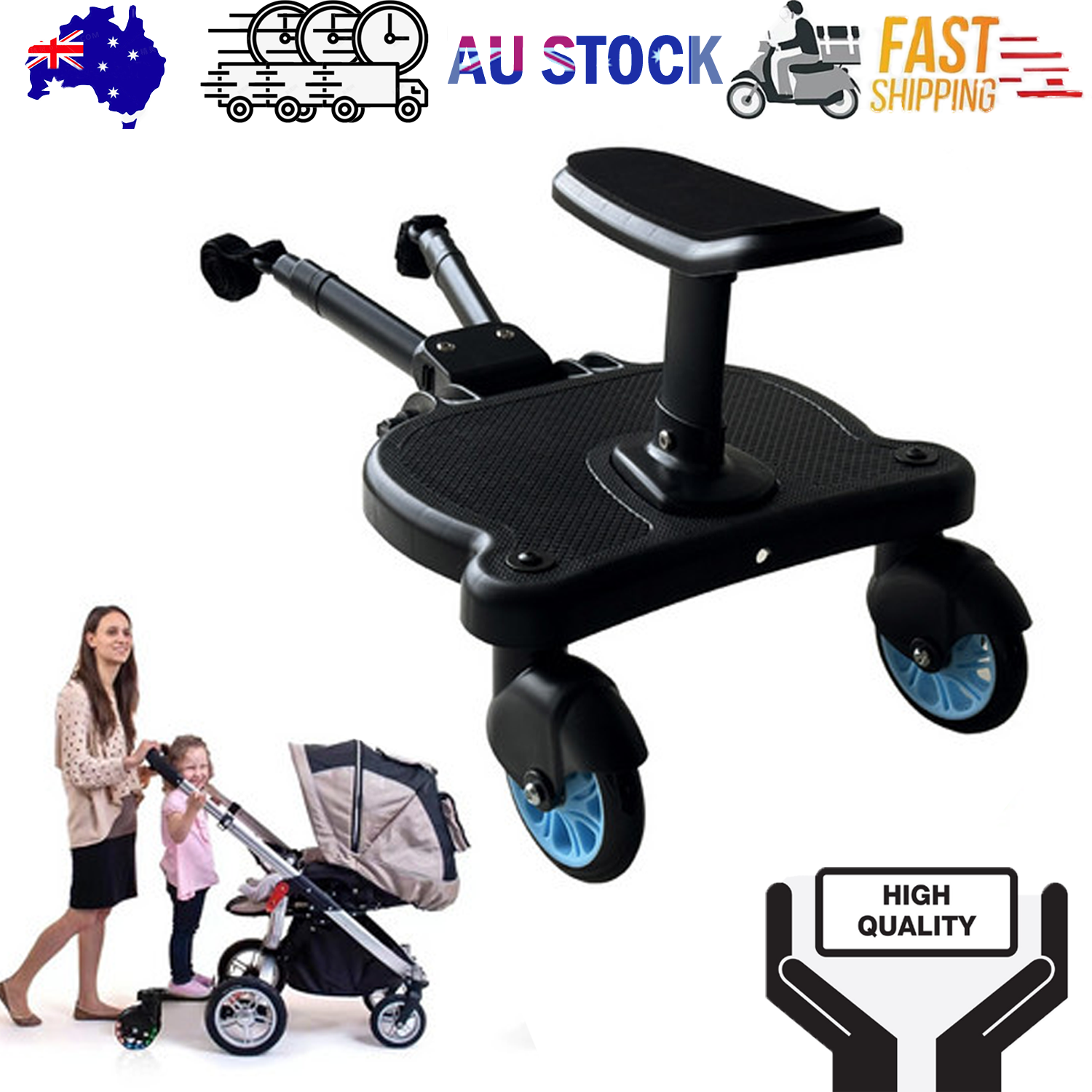 Baby Jogger Glider Board 2 in 1 Kid Stroller Board with Dismountable Seat AU blue wheel
