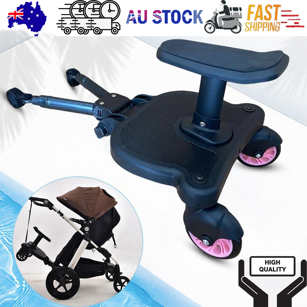 Baby Jogger Glider Board 2 in 1 Kid Stroller Board with Dismountable Seat AU pink wheel