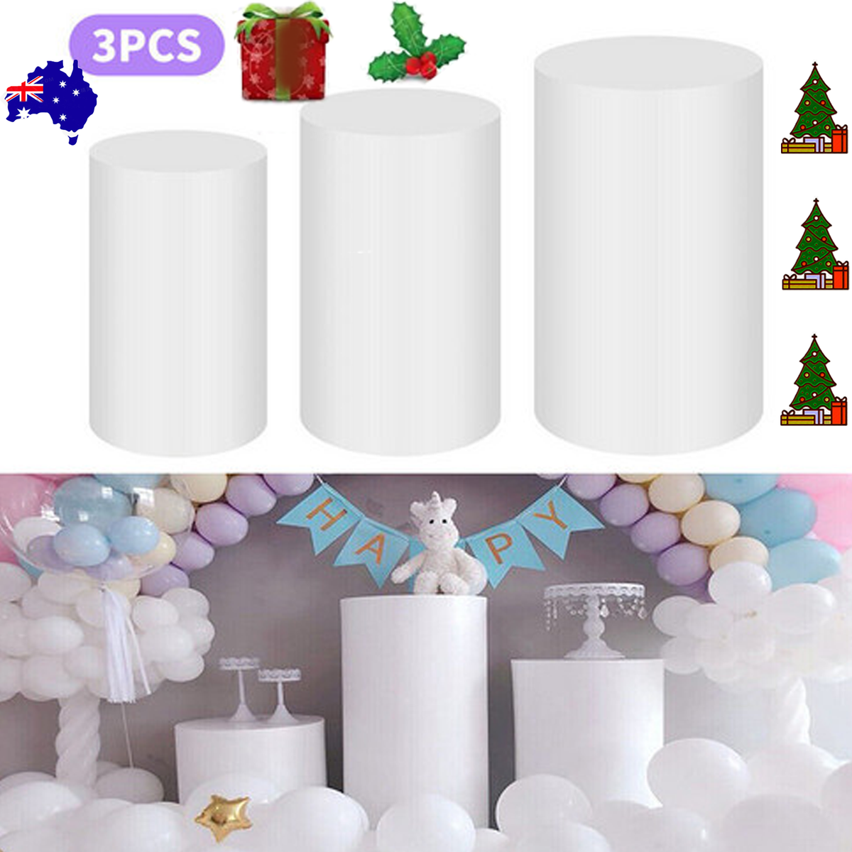 3pcs Metal Round Plinth Cylinder Pedestal Stand Wedding Decoration Cake Flower