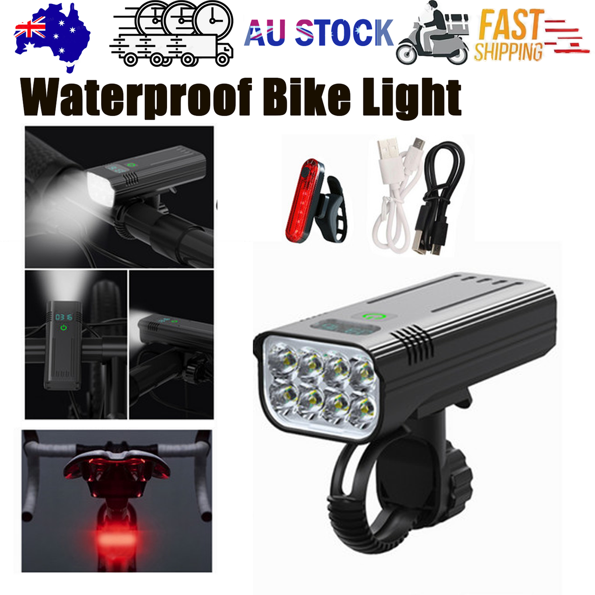 Waterproof Bike Light Set with Digital Battery Display Aluminum Alloy 360° Mount