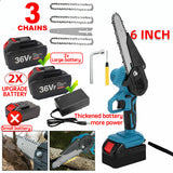 6" Mini Cordless Electric Chainsaw Powered Wood Cutter Rechargeable&2X Battery