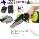 6" Mini Cordless Electric Chainsaw 2X Battery Powered Wood Cutter Rechargeable