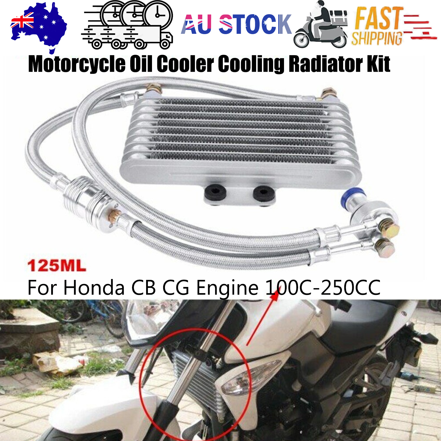 New 125ml Motorcycle Oil Cooler Cooling Radiator Kit For Honda CB CG 100CC-250CC 