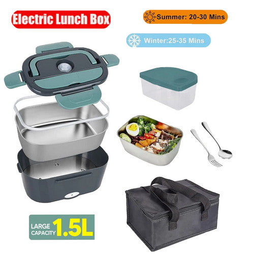2 in1 Home Car Electric Lunch Box Stainless Steel Food Heating Bento Box AU Plug
