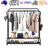 Black Heavy Duty Metal Double Clothes Rail Rack Garment Hanging Shoe Storage Shelf AU