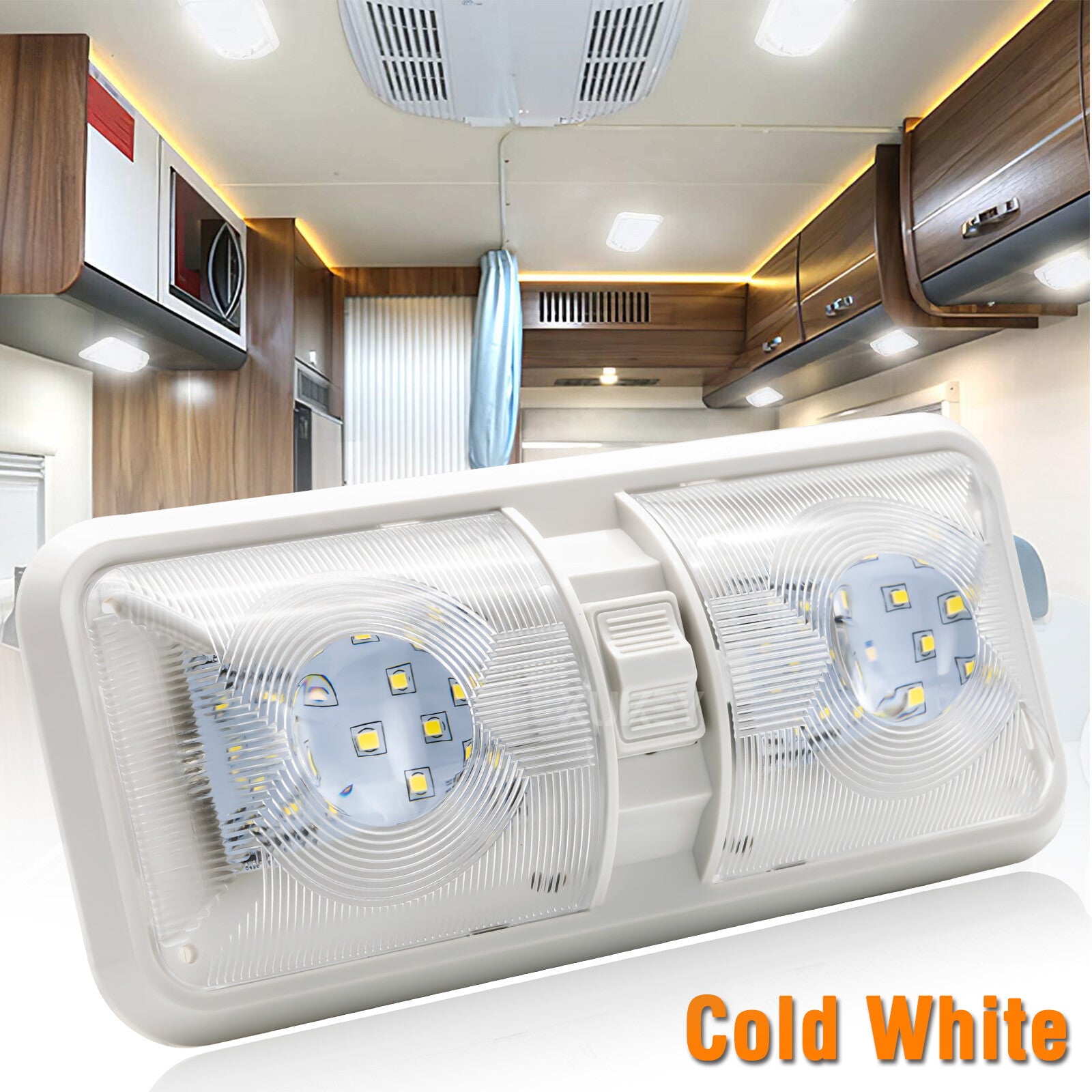 12V RV Interior LED Ceiling Light Boat Camper Caravan Trailer Double Dome Light