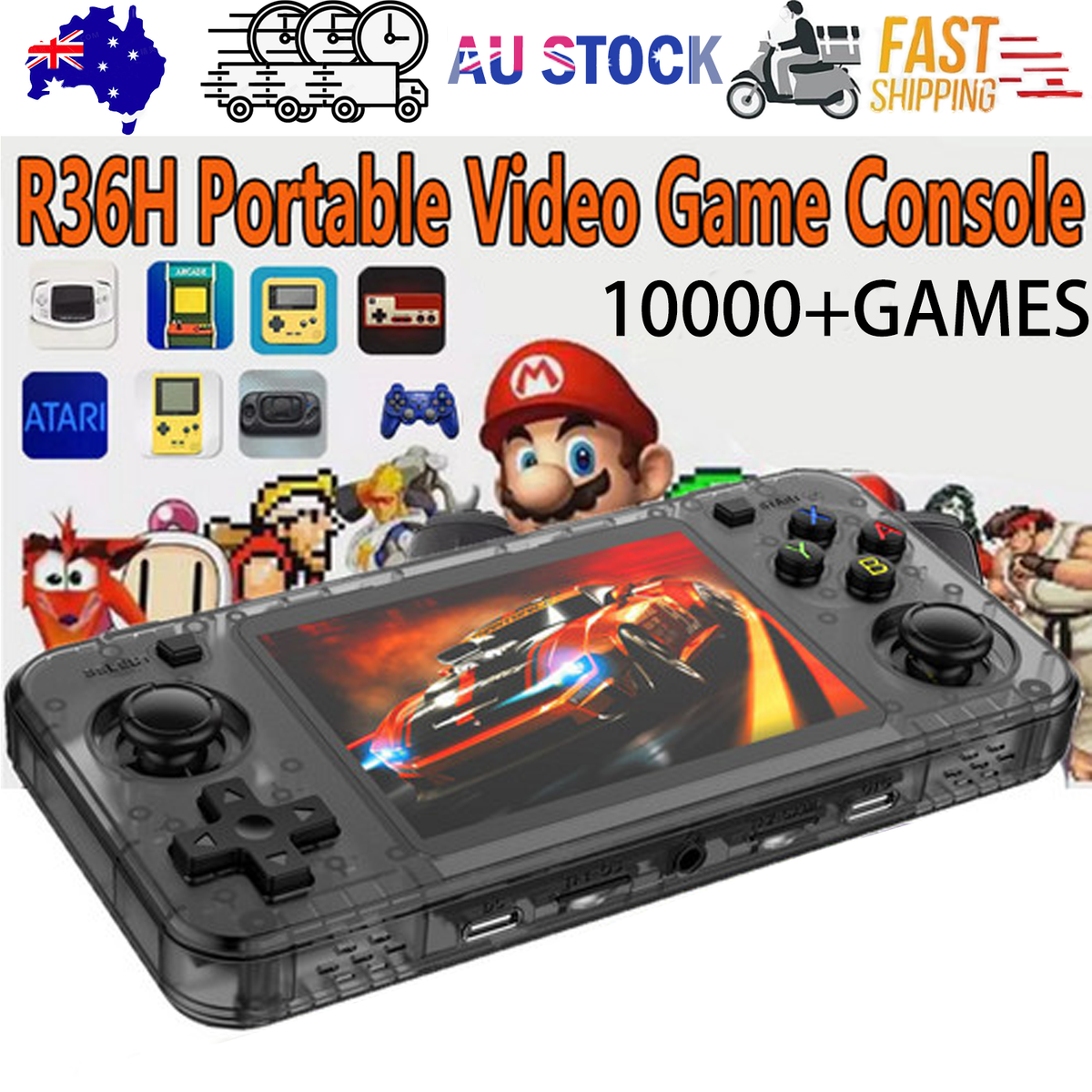 10000+ Games R36H Portable Video Game Consoles Retro Handheld Game Console Black