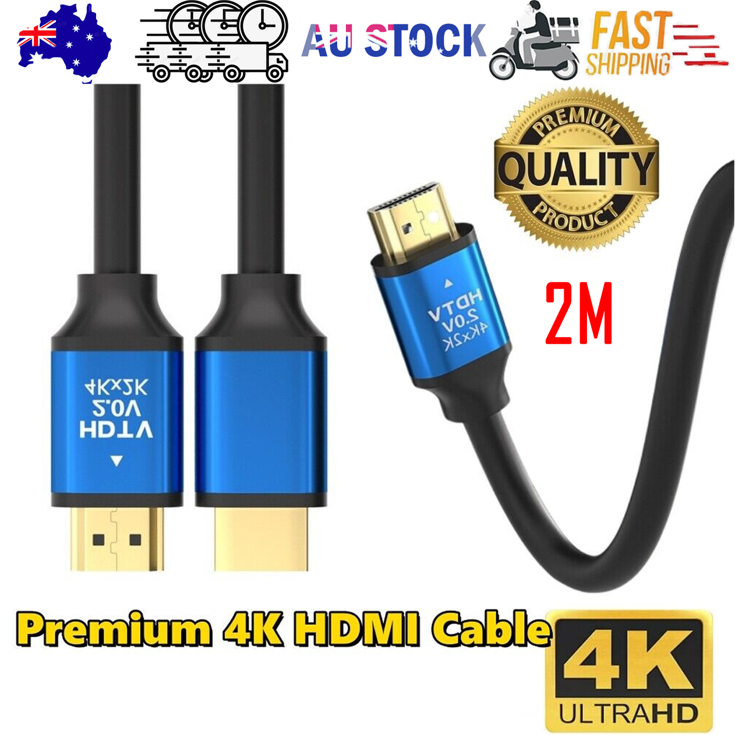 4K Premium HDMI Cable V2.0 Ultra HD 3D High Speed Ethernet 2 m