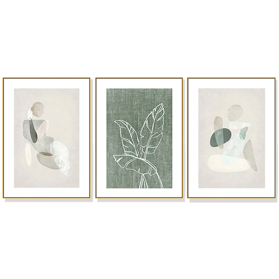 Wall Art 50cmx70cm Abstract body and leaves 3 Sets Gold Frame Canvas