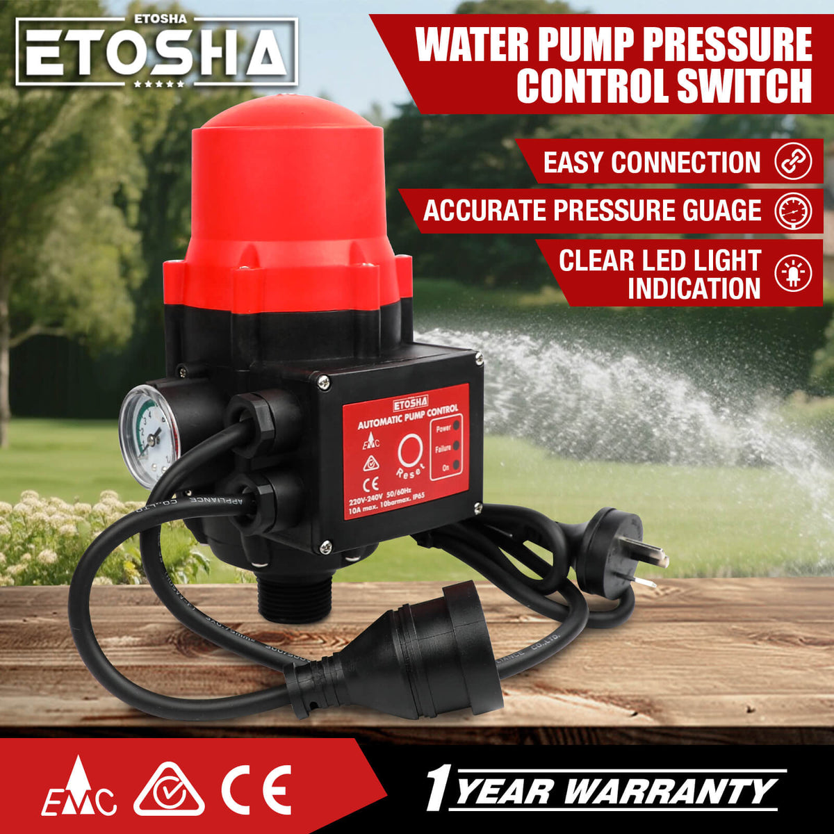 ETOSHA Water Pressure Pump Controller Auto Switch Control Electric BLACK