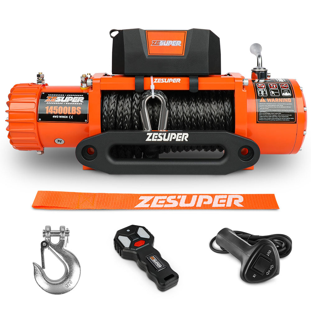 ZESUPER 12V Electric Winch 14500lbs Synthetic Rope Wireless Remote 4X4 4WD Car