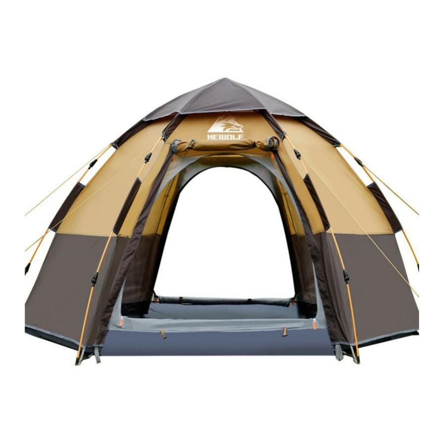Waterproof Instant Camping Tent 4/5/6 Person Easy Quick Setup Dome Hexagonal Family Tents For Camping, Double Layer Flys