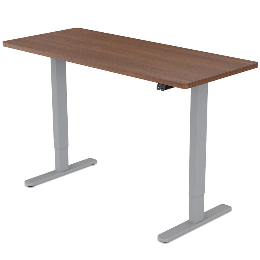 Fortia Sit To Stand Up Standing Desk, 140x60cm, 72-118cm Electric Height Adjustable, 70kg Load, Walnut Style/Silver Fram