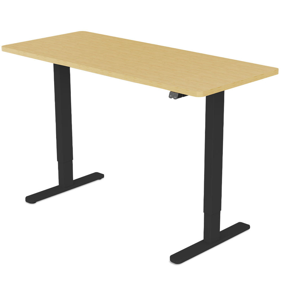 Fortia Sit To Stand Up Standing Desk, 140x60cm, 72-118cm Electric Height Adjustable, 70kg Load, White Oak Style/Black Fr