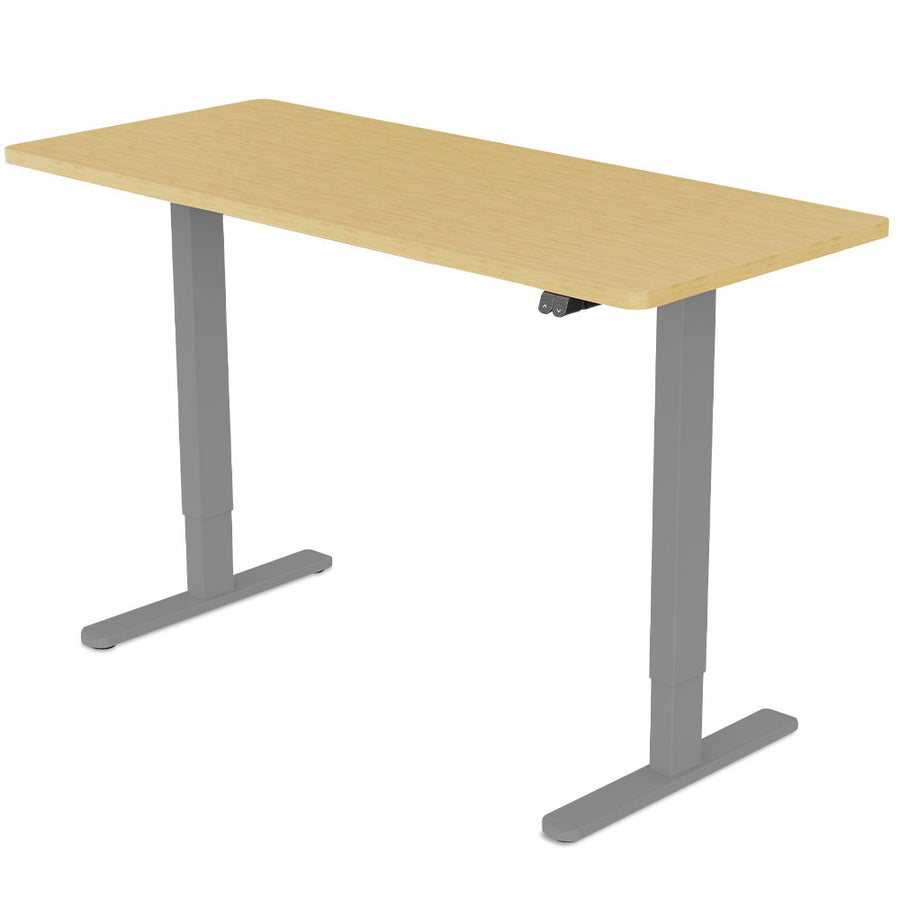 Fortia Sit To Stand Up Standing Desk, 140x60cm, 72-118cm Electric Height Adjustable, 70kg Load, White Oak Style/Silver F