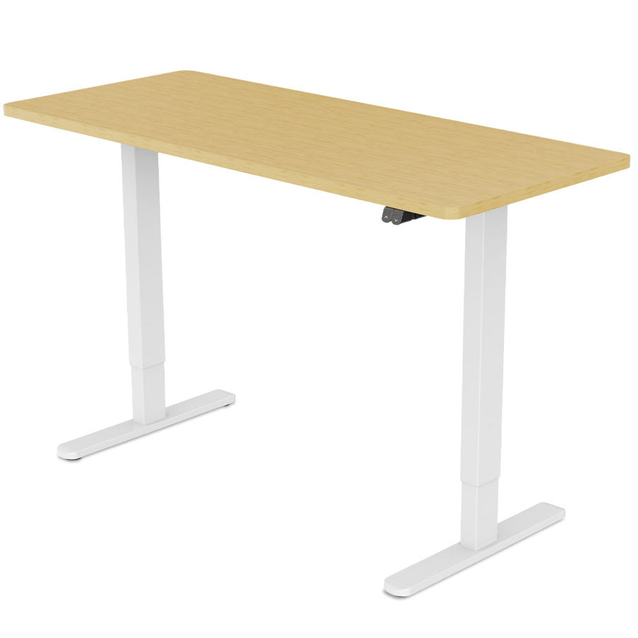 Fortia Sit To Stand Up Standing Desk, 140x60cm, 72-118cm Electric Height Adjustable, 70kg Load, White Oak Style/White Fr