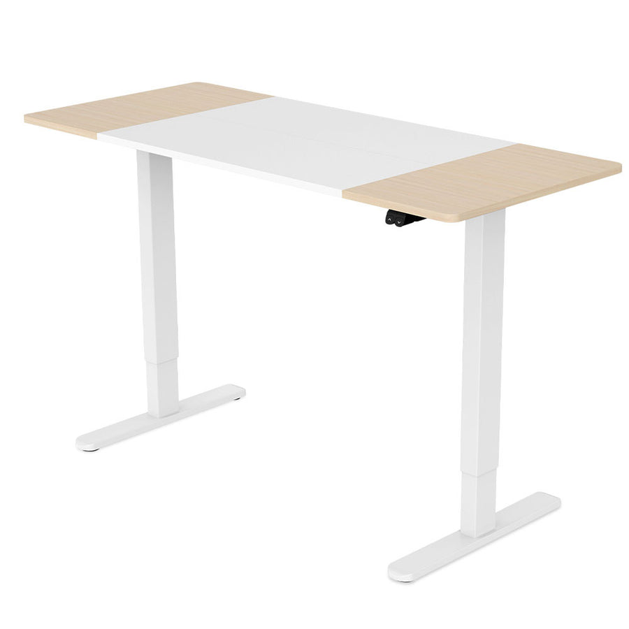 Fortia Sit To Stand Up Standing Desk, 140x60cm, 72-118cm Electric Height Adjustable, 70kg Load, Light Oak Style/White Fr
