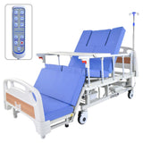 EQUIPMED Electric 8 Function Medical Bed , w/ Mattress & Over Bed Table, Adjustable Back and Leg Lifting, Lateral Tilting, Commode Bowl, IV Pole