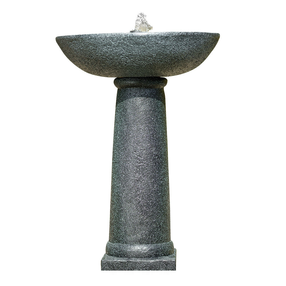Protege Bird Bath Solar Water Feature Fountain, Contemporary Birdbath Design, with Panel Kit, LED Lights, Dark Grey