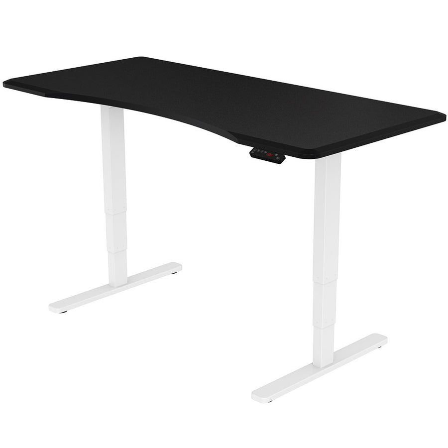 Fortia Sit To Stand Up Standing Desk, 160x75cm, 62-128cm Electric Height Adjustable, Dual Motor, 120kg Load, Arched, Bla