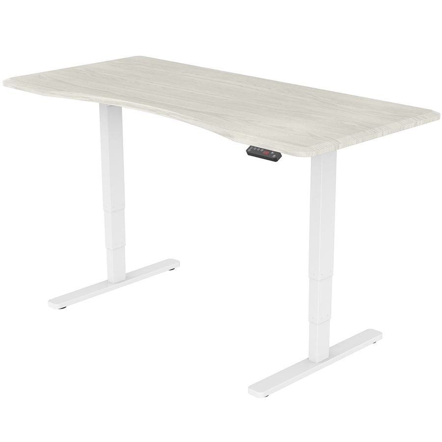 Fortia Sit To Stand Up Standing Desk, 160x75cm, 62-128cm Electric Height Adjustable, Dual Motor, 120kg Load, Arched, Whi