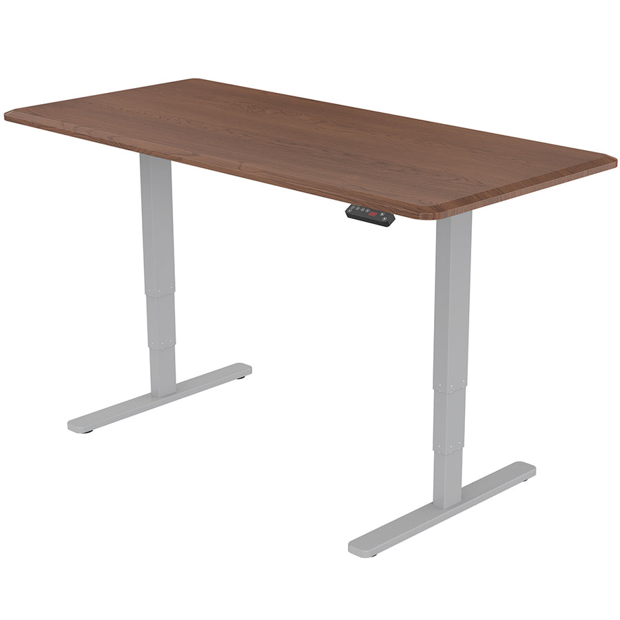 Fortia Sit To Stand Up Standing Desk, 160x75cm, 62-128cm Electric Height Adjustable, Dual Motor, 120kg Load, Walnut Styl