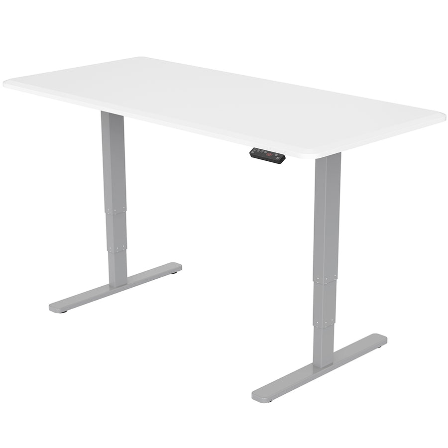 Fortia Sit To Stand Up Standing Desk, 160x75cm, 62-128cm Electric Height Adjustable, Dual Motor, 120kg Load, White/Silve