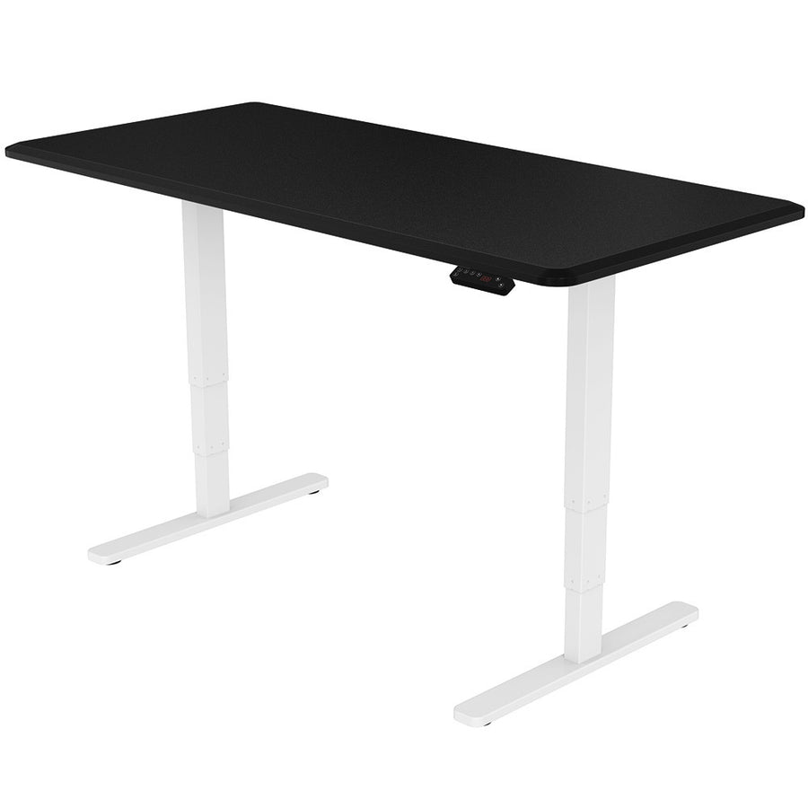 Fortia Sit To Stand Up Standing Desk, 160x75cm, 62-128cm Electric Height Adjustable, Dual Motor, 120kg Load, Black/White