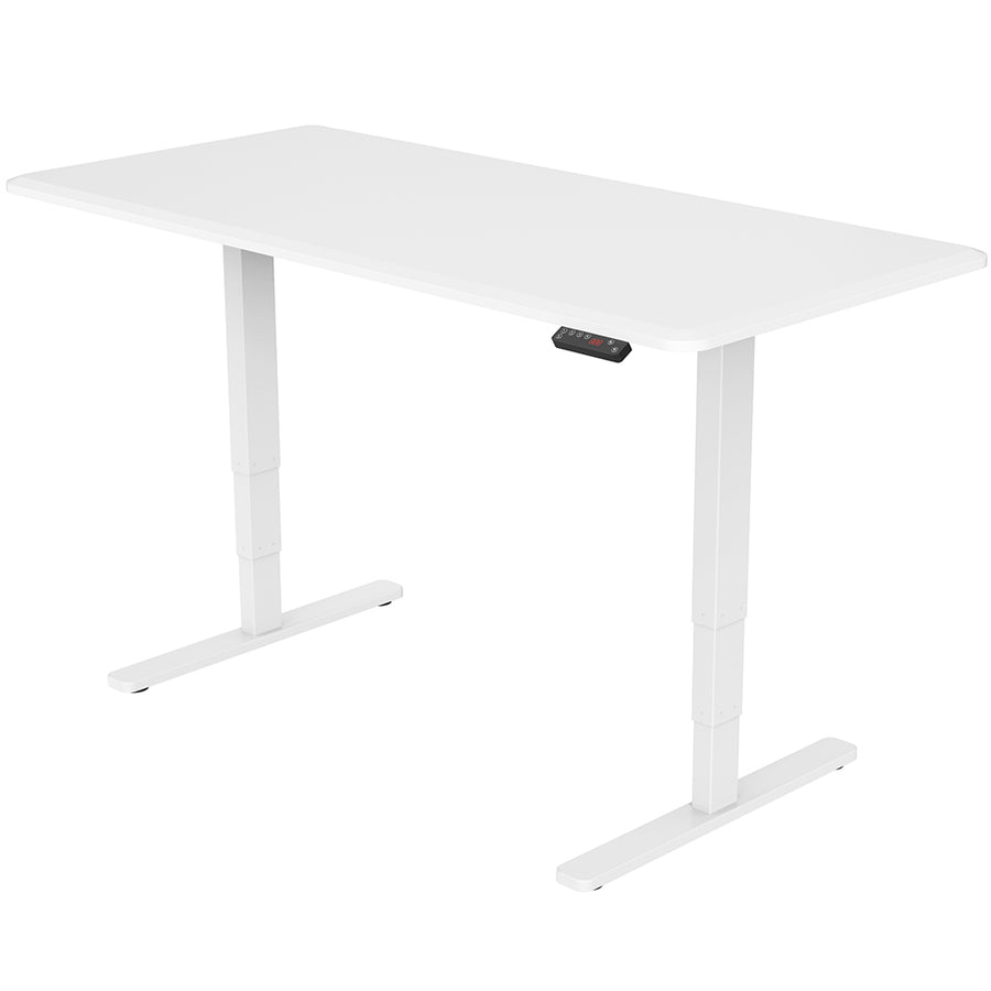 Fortia Sit To Stand Up Standing Desk, 160x75cm, 62-128cm Electric Height Adjustable, Dual Motor, 120kg Load, White/White