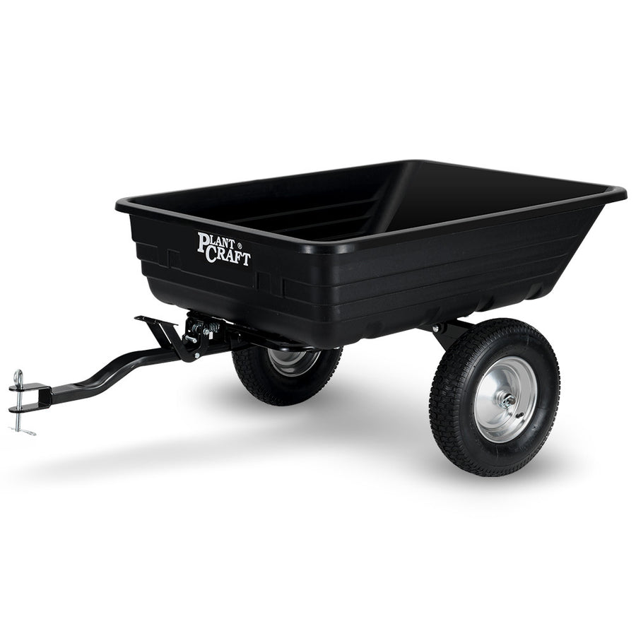 PlantCraft Poly Dump Cart, 272kg Load Heavy Duty Tipper Trailer, 16-inch Tyres, for Ride-on Lawn Mower Tractor, ATV, Qua