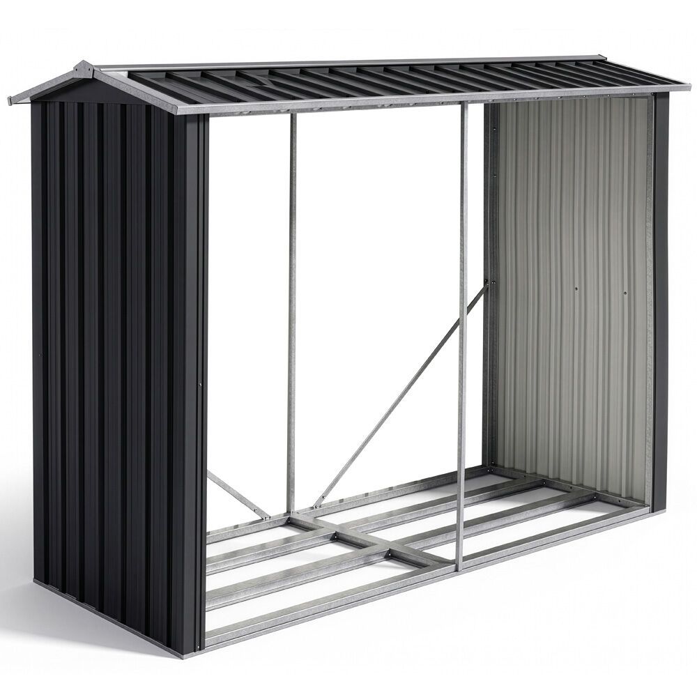PLANTCRAFT Galvanised Steel Firewood Storage Garden Shed, Anti Corrosion Frame, Easy Assembly, Gloss Black Powder Coat Finish, Pitched Roof