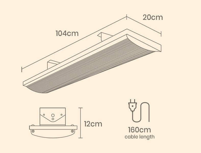 BIO Outdoor Strip Radiant Heater Alfresco 2000W Ceiling Wall Mount Heating Bar Panel